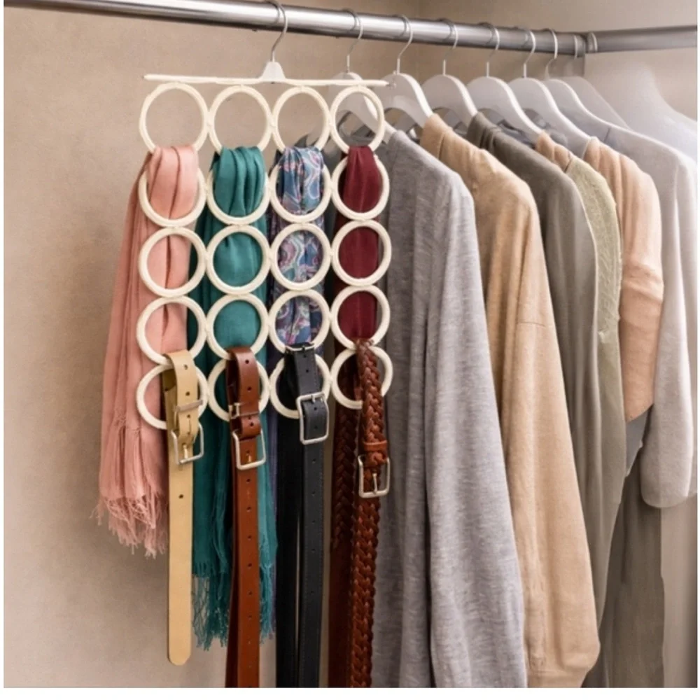 IKEA | 32” x 16” | Komplement Macrame Hanger Scarves Belts Ties 18 Rings Cream